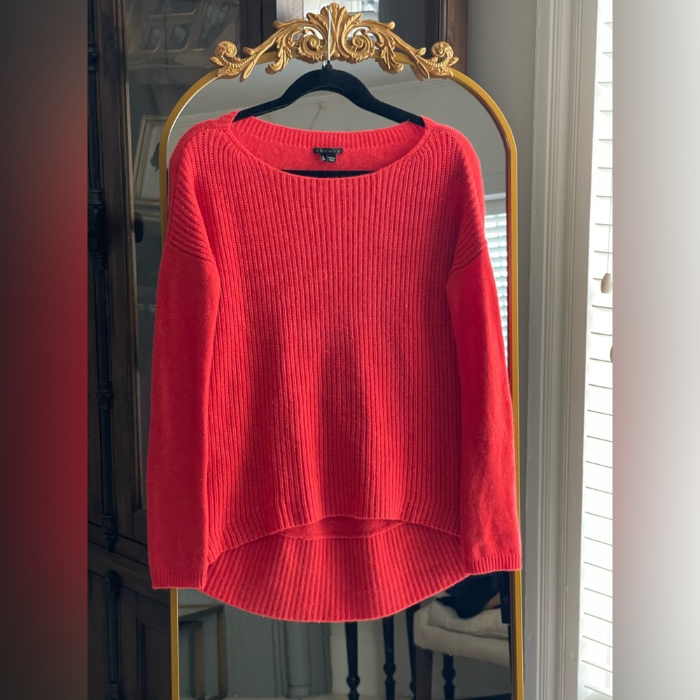 Theory Women's Fiery Red Orange 100% Cashmere Knit Sweater